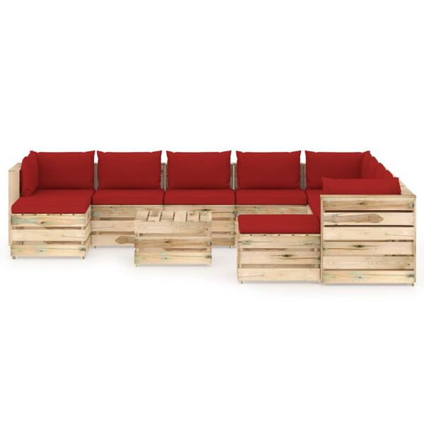 vidaXL 11-tlg. Garten-Lounge-Set mit Kissen Gr&uuml;n Impr&auml;gniertes Holz