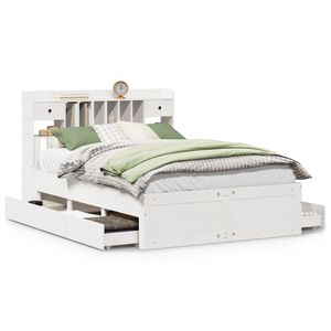 vidaXL Massivholzbett mit Regal ohne Matratze Wei&szlig; 140x200 cm Kiefer