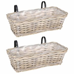vidaXL H&auml;ngender Blumentopf Korb 2 Stk. Nat&uuml;rliches Grau Kubu Rattan