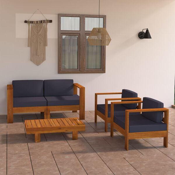 vidaXL 4-tlg. Garten-Lounge-Set Dunkelgraue Auflagen Massivholz Akazie