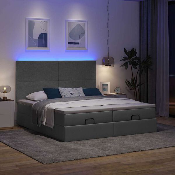 vidaXL Ottoman-Bett mit Matratzen & LEDs Dunkelgrau 180x200 cm Stoff
