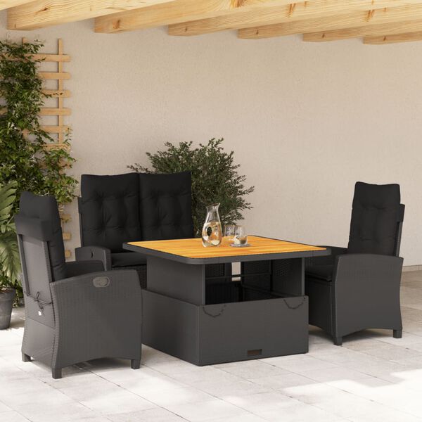 vidaXL 5-tlg. Garten-Essgruppe mit Kissen Schwarz Poly Rattan