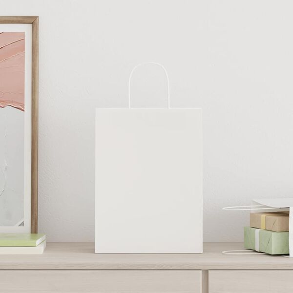 vidaXL Papiertragetaschen 50 Stk. mit Henkeln Wei&szlig; 26x12x35 cm