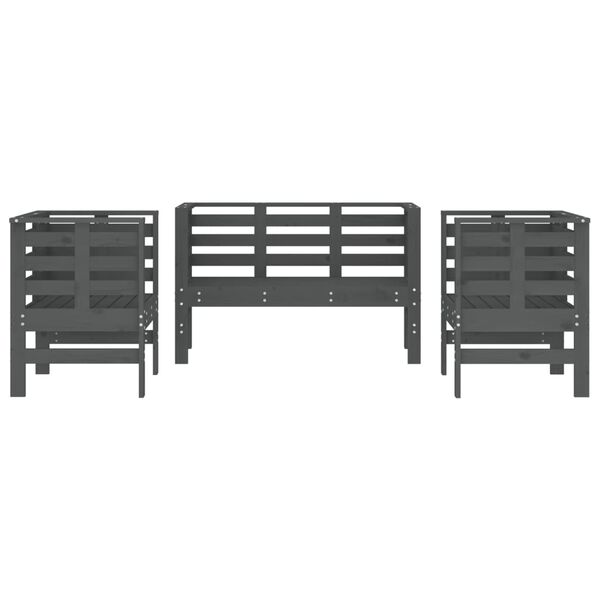 vidaXL 3-tlg. Garten-Lounge-Set Grau Massivholz Kiefer