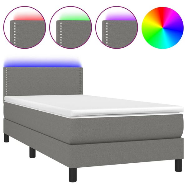 vidaXL Boxspringbett mit Matratze & LED Dunkelgrau 90x200 cm Stoff