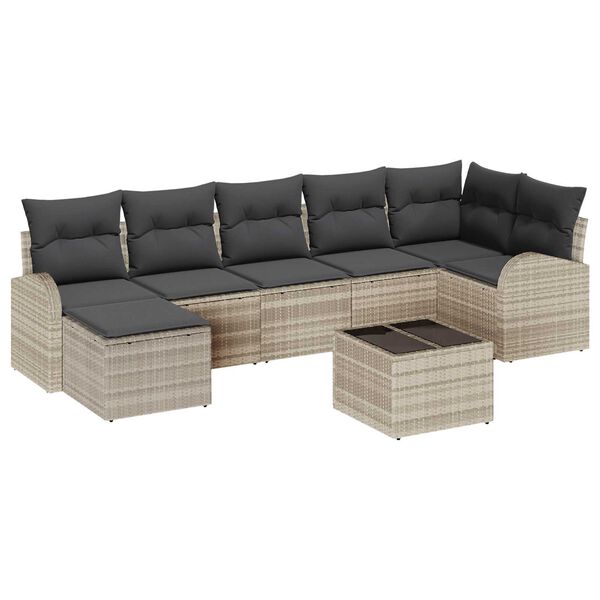 vidaXL Garten-Sofa-Set 8 pcs Hellgrau Poly Rattan