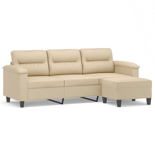 vidaXL 3-Sitzer-Sofa mit Hocker Creme 180 cm Mikrofasergewebe