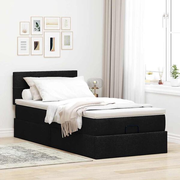 vidaXL Ottoman-Bett mit Matratze & LEDs Schwarz 100x200 cm Stoff