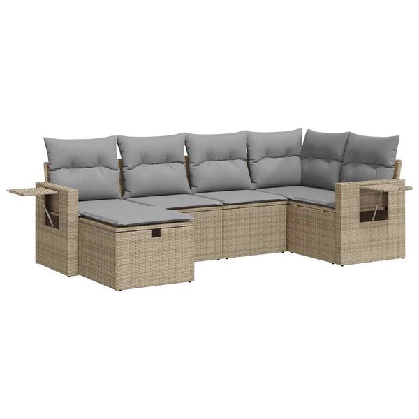 vidaXL 6-tlg. Garten-Sofagarnitur mit Kissen Beige Poly Rattan