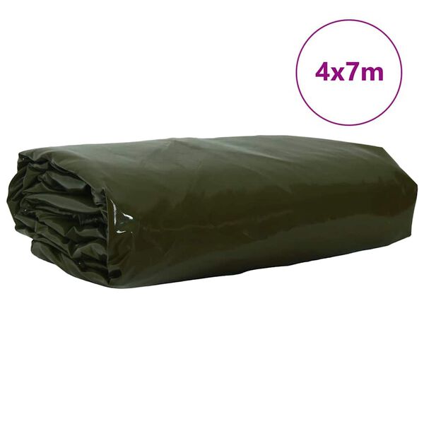vidaXL Plane 650g / m&sup2; Olive Gr&uuml;n 4 x 7 m Canvas mit PVC-Beschichtung