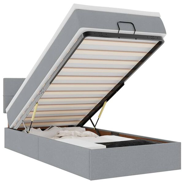 vidaXL Ottoman-Bett mit Matratze & LEDs Hellgrau 90x190 cm Stoff