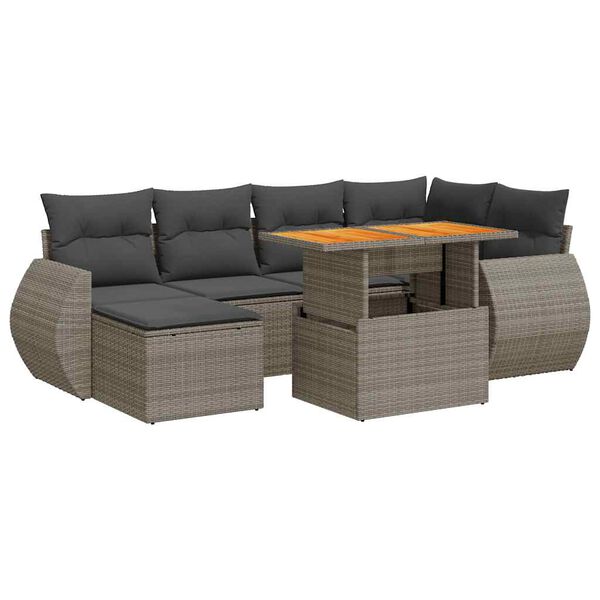 vidaXL 7-tlg. Garten-Sofagarnitur mit Kissen Grau Poly Rattan