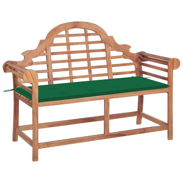vidaXL Gartenbank mit Gr&uuml;ner Auflage 120 cm Massivholz Teak
