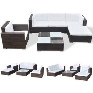 vidaXL 6-tlg. Garten-Lounge-Set mit Auflagen Poly Rattan Braun