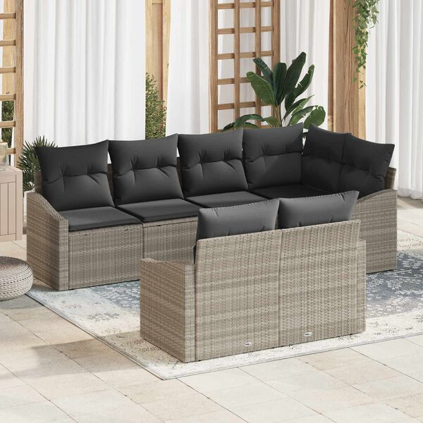 vidaXL Gartensofa-set mit Kissen 7 pcs Hellgrau Poly-Rattan