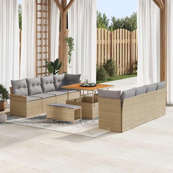 vidaXL Gartensofa-set mit Kissen 11 pcs Beige Poly-Rattan
