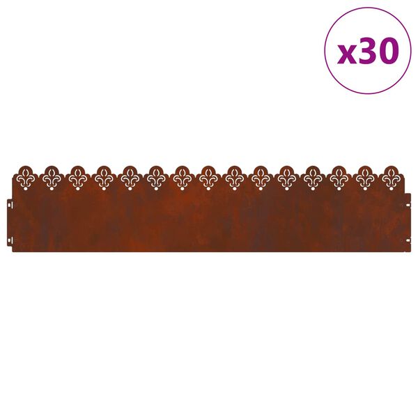 vidaXL Rasenkanten 30 pcs Rostig 103 x 0,05 x 22 cm Wetterfeststahl