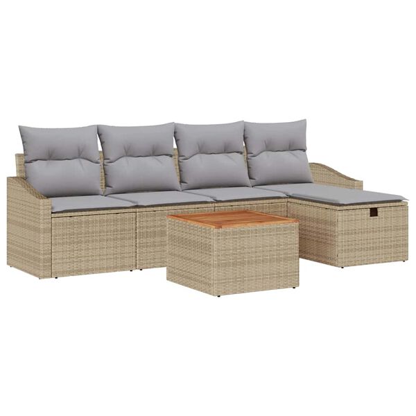 vidaXL Gartensofa-set mit Kissen mit Speicher 6 pcs Beige Poly-Rattan