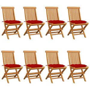 vidaXL Klappst&uuml;hle mit roten Kissen, 8-teilig, Massivholz Teakholz