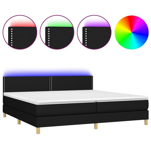 vidaXL Boxspringbett mit Matratze & LED Schwarz 200x200 cm Stoff