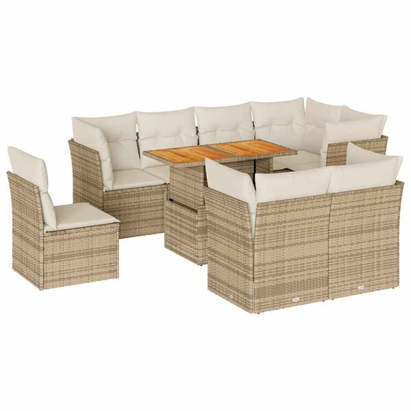 vidaXL 9-tlg. Garten-Sofagarnitur mit Kissen Beige Poly Rattan