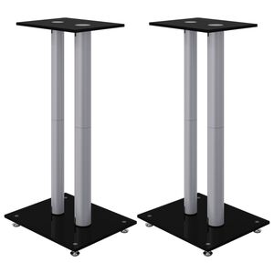 vidaXL Lautsprecher-St&auml;nder 2 Stk. Schwarz & Silbern Hartglas 2 S&auml;ulen