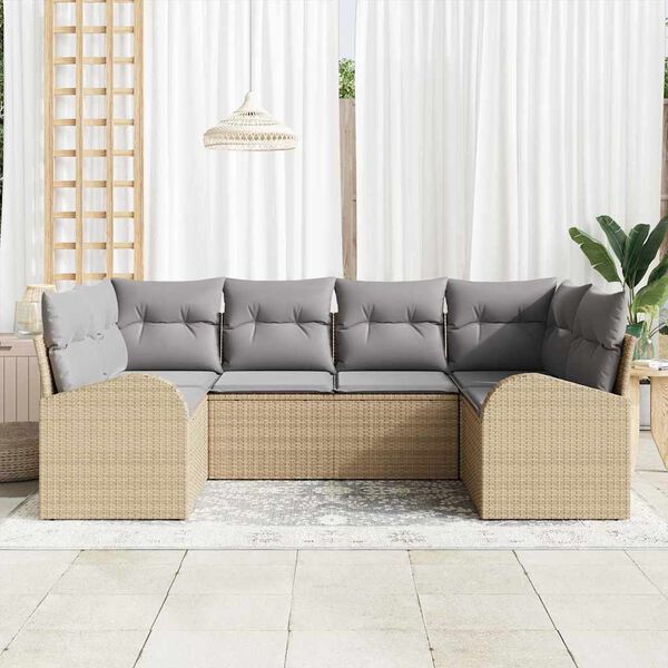 vidaXL Gartensofa-set mit Kissen 6 pcs Beige und Hellgrau Poly-Rattan