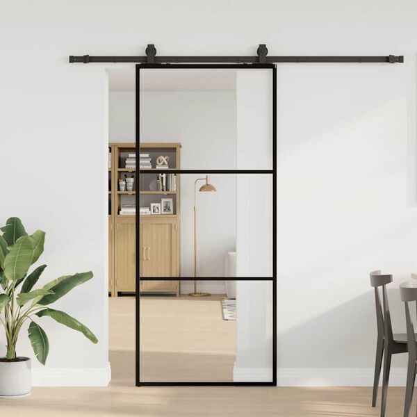 vidaXL Schiebet&uuml;r mit Beschlag Schwarz 90x205 cm ESG-Glas