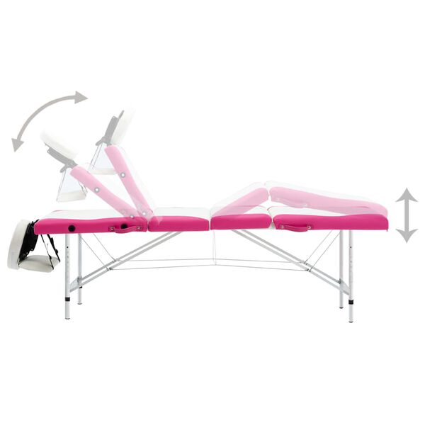 vidaXL Massageliege Klappbar 4-Zonen Aluminiumgestell Weiß und Rosa