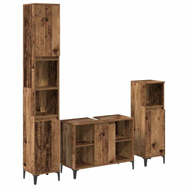 vidaXL Badezimmerm&ouml;bel-Set mit Regal 3 pcs Altholz Holzwerkstoff