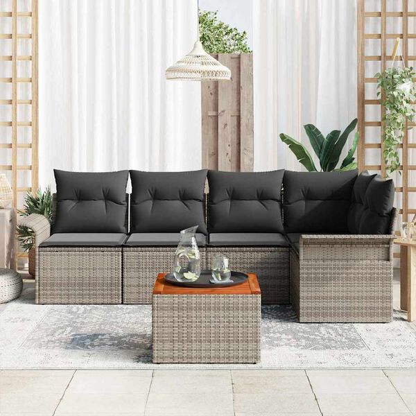 vidaXL Gartensofa-set mit Speicher 6 pcs Grau Poly-Rattan