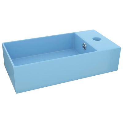 vidaXL Badezimmer-Waschbecken mit Überlauf Keramik Hellblau