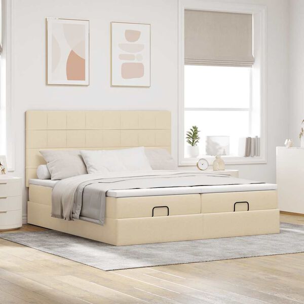 vidaXL Ottoman-Bett mit Matratzen & LEDs Creme 200x200 cm Stoff
