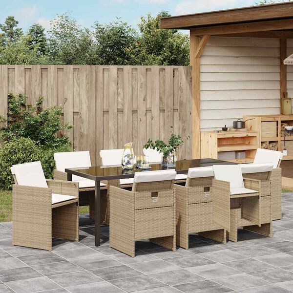 vidaXL Garten Essgruppe 9 pcs Beige Poly-Rattan