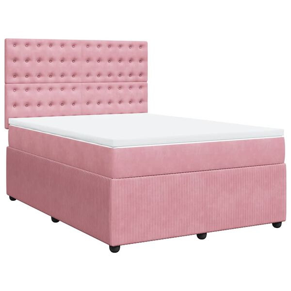 vidaXL Boxspringbett mit Matratze Rosa 140x200 cm Samt