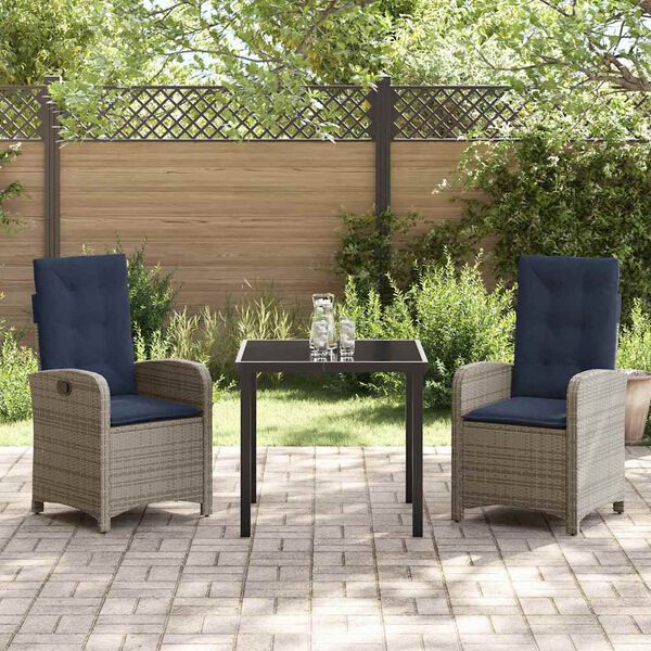 vidaXL Garten Essgruppe mit Kissen 3 pcs Grau Poly-Rattan