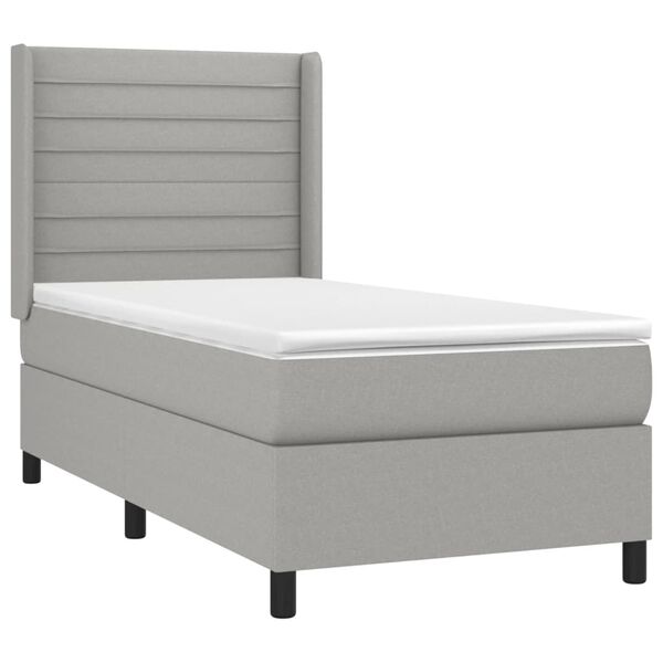 vidaXL Boxspringbett mit Matratze & LED Hellgrau 90x190 cm Stoff