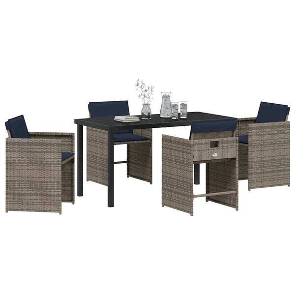 vidaXL Garten Essgruppe mit Kissen 5 pcs Grau Poly-Rattan
