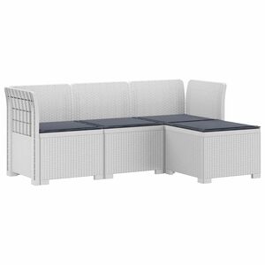 vidaXL 4-Sitzer Garten Sofa mit Kissen Rattan Look PP Wei&szlig;