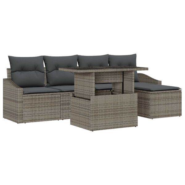 vidaXL Garten-Sofa-Set mit Kissen mit Speicher 6 pcs Grau Poly-Rattan
