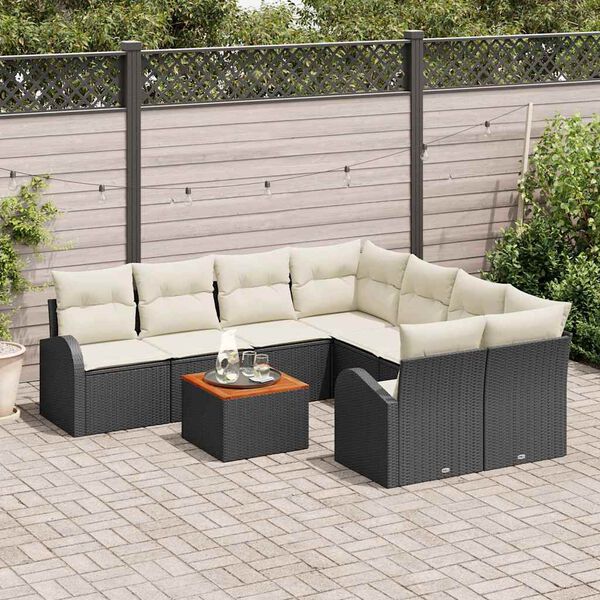 vidaXL Gartensofa-set mit Kissen 9 pcs Schwarz Poly-Rattan