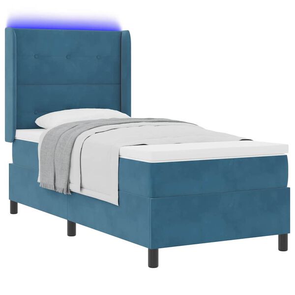 vidaXL LED Boxspringbett mit Matratze Blau 100 x 200 cm Samt