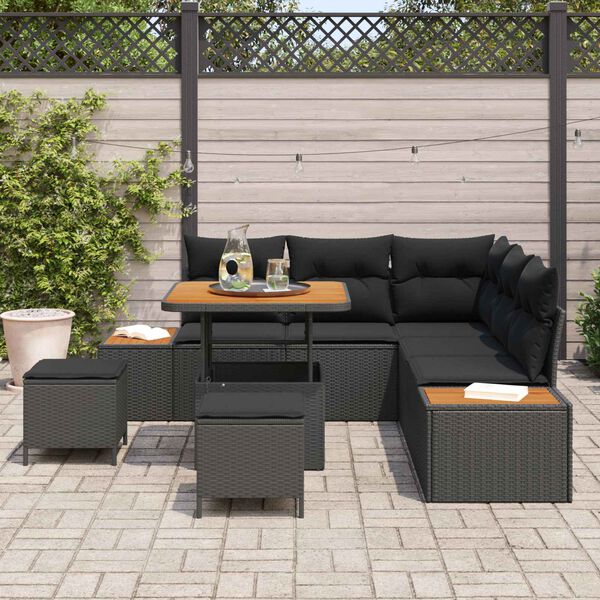 vidaXL Gartensofa-set 8 pcs Schwarz Poly-Rattan