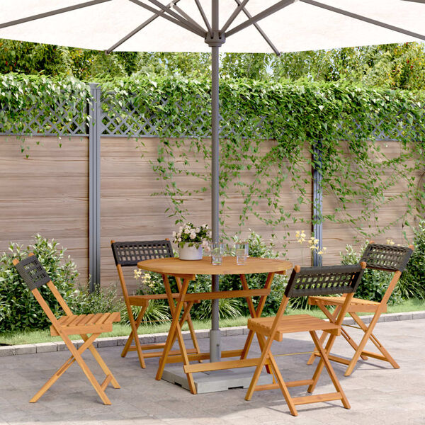 vidaXL 5-tlg. Garten-Essgruppe Schwarz Poly Rattan und Massivholz