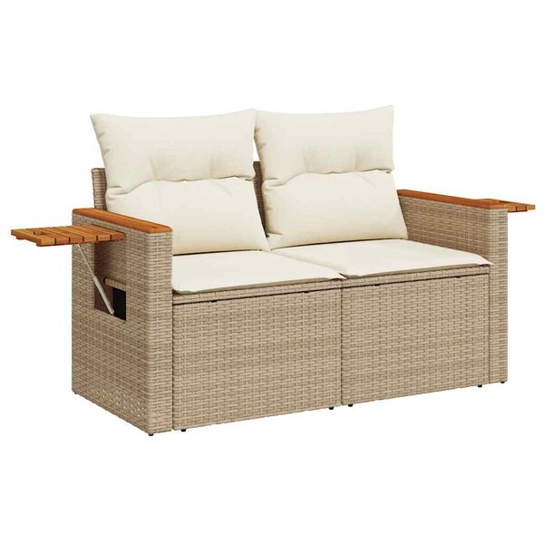 vidaXL 8-tlg. Garten-Sofagarnitur mit Kissen Beige Poly Rattan Akazie