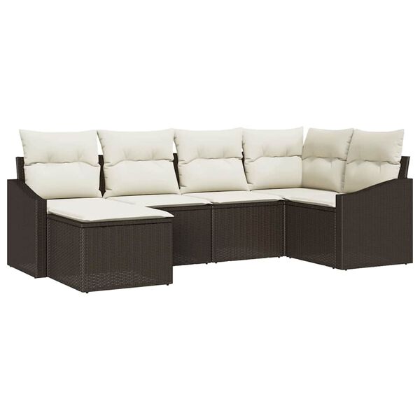 vidaXL Sofa Set mit Kissen 6 pcs Braun Poly-Rattan
