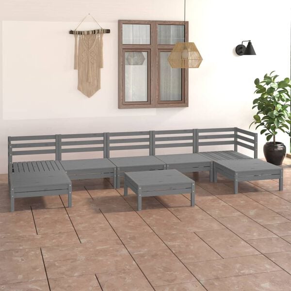 vidaXL 8-tlg. Garten-Lounge-Set Grau Massivholz Kiefer