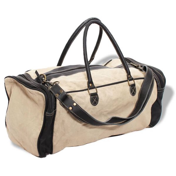 vidaXL Weekender Tasche Canvas und Echtleder Beige