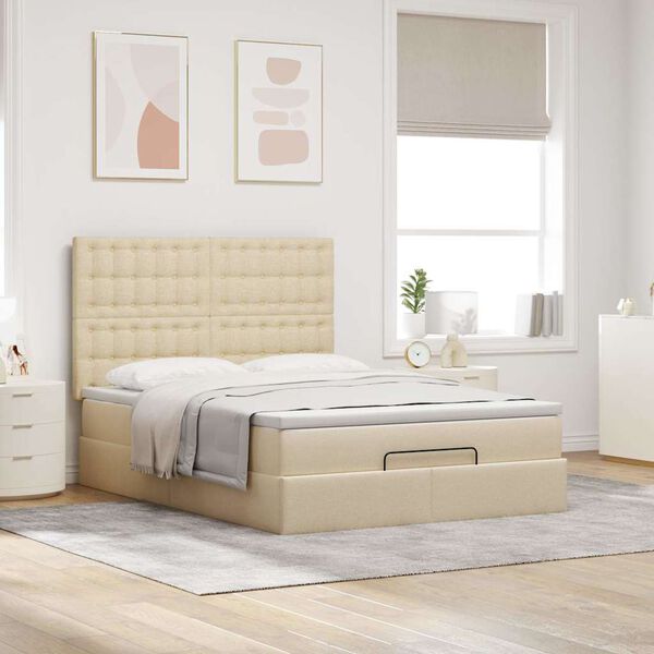 vidaXL Ottoman-Bett mit Matratze Creme 140x200 cm Stoff