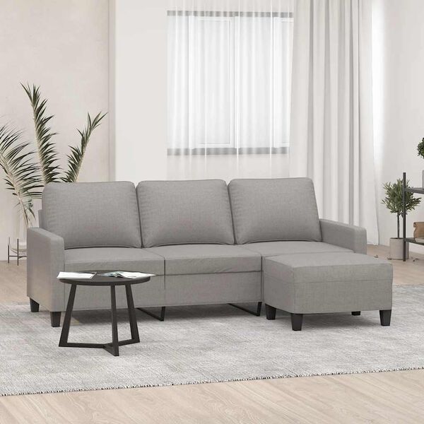 vidaXL 3-Sitzer-Sofa mit Hocker Hellgrau 180 cm Stoff